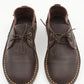 Top view of ladies velskoen pair in dark brown full-grain leather showing interior lining and laces