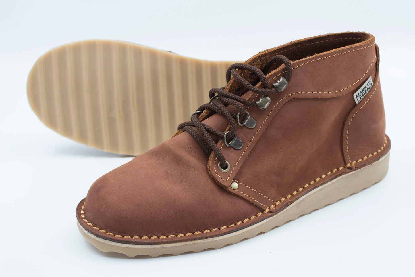 Ranger boot tobacco leather with durable crepe ridged sole showing deep tread pattern